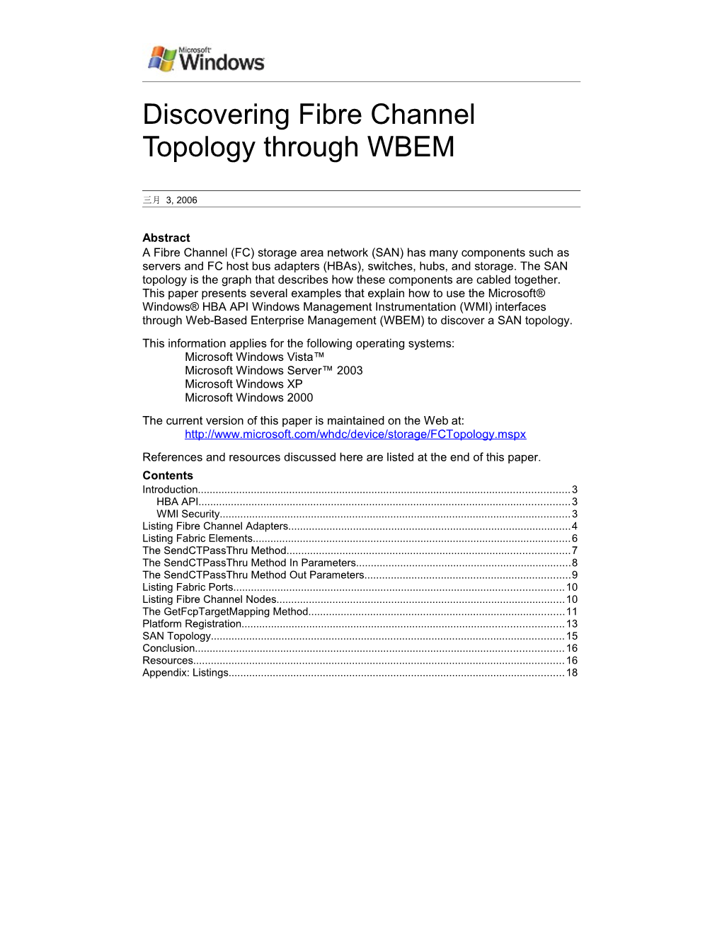 Discovering Fibre Channel Topology Through WBEM