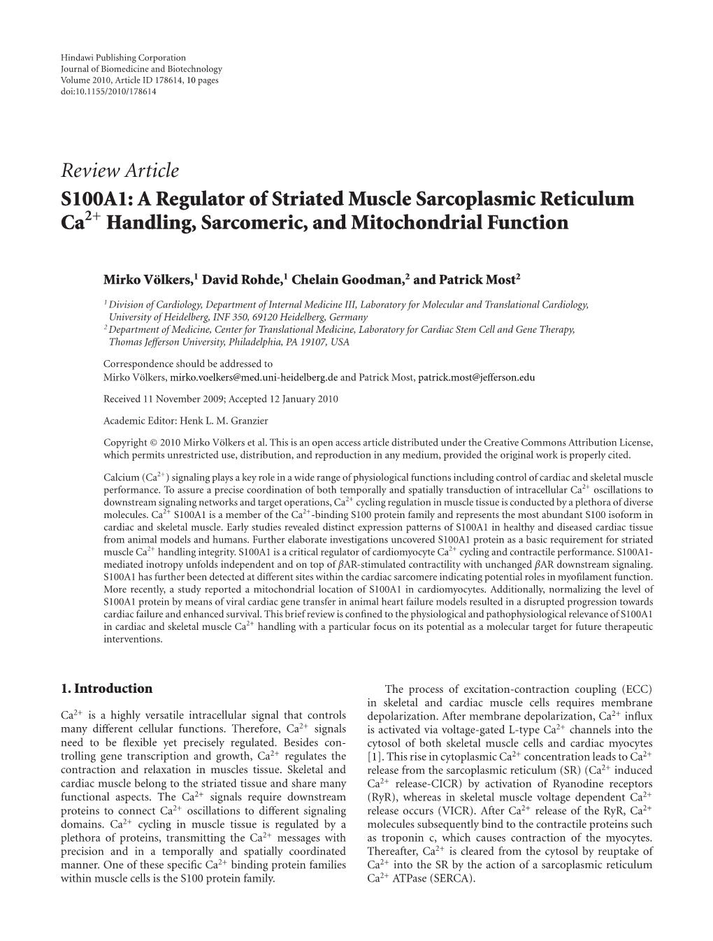 S100A1: a Regulator of Striated Muscle Sarcoplasmic Reticulum Ca2+ Handling, Sarcomeric, and Mitochondrial Function