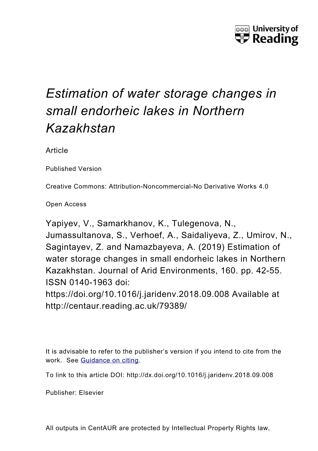 Estimation of Water Storage Changes in Small Endorheic Lakes in Northern Kazakhstan