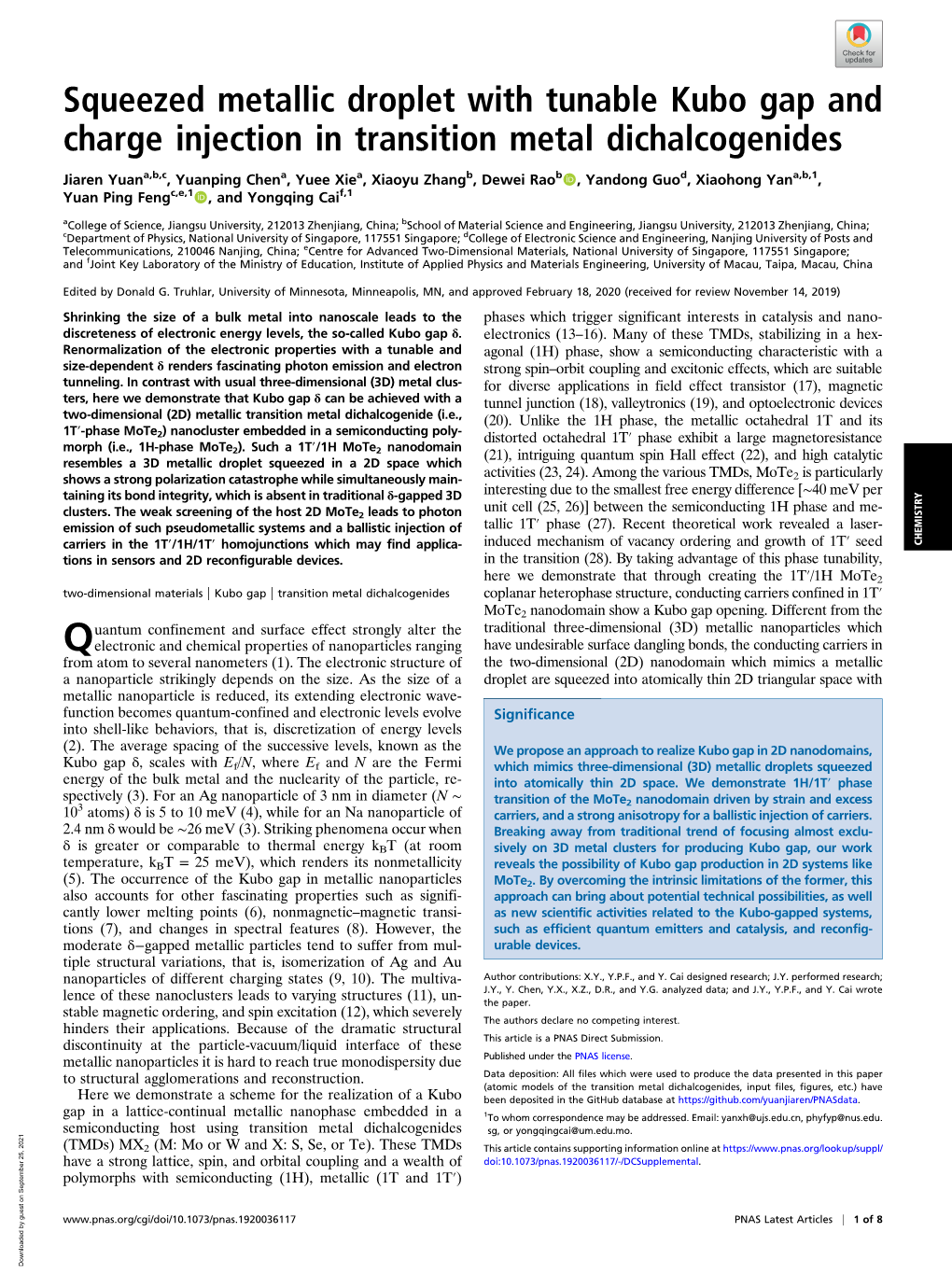 Squeezed Metallic Droplet with Tunable Kubo Gap and Charge Injection in Transition Metal Dichalcogenides