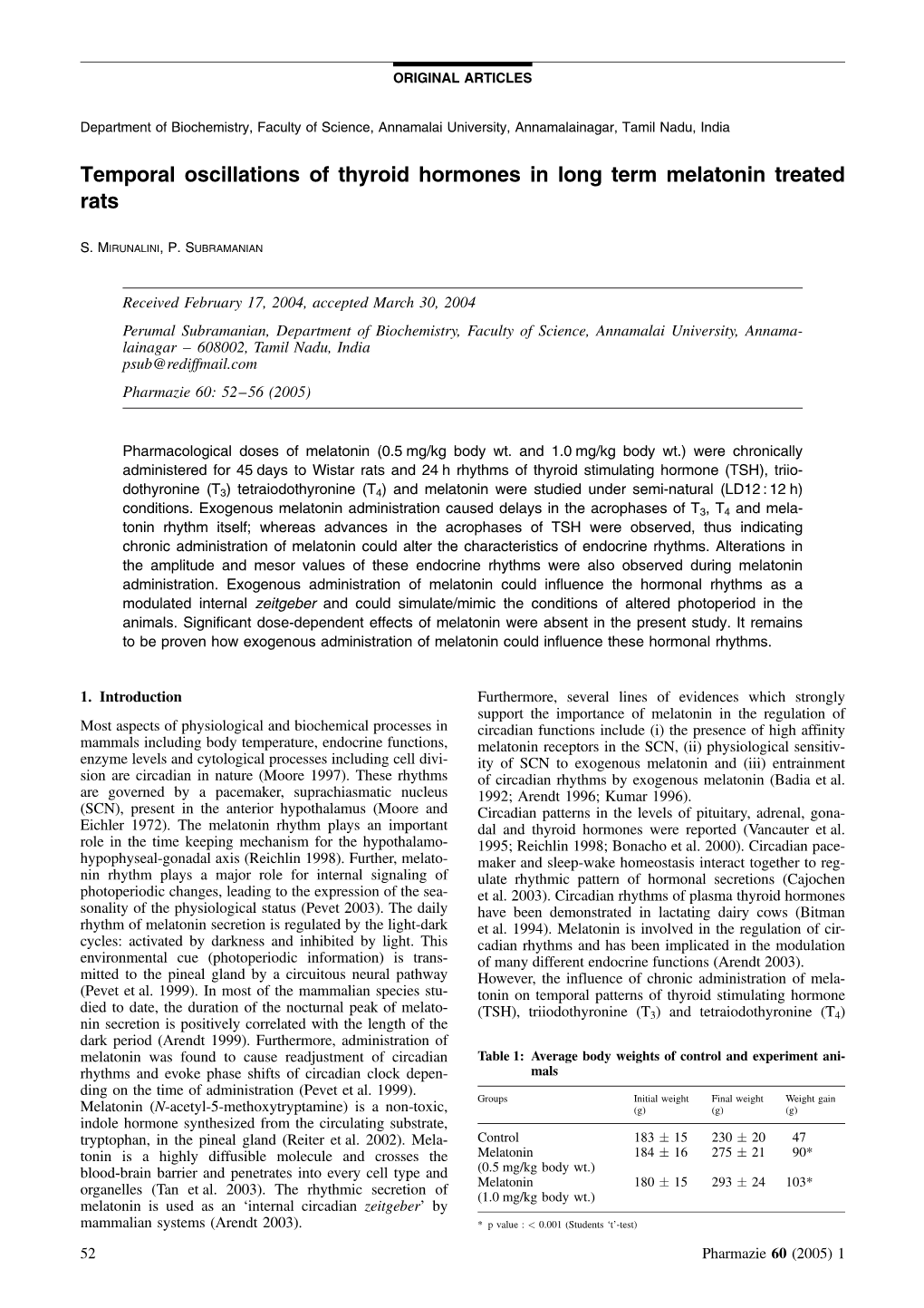 Temporal Oscillations of Thyroid Hormones in Long Term Melatonin Treated Rats