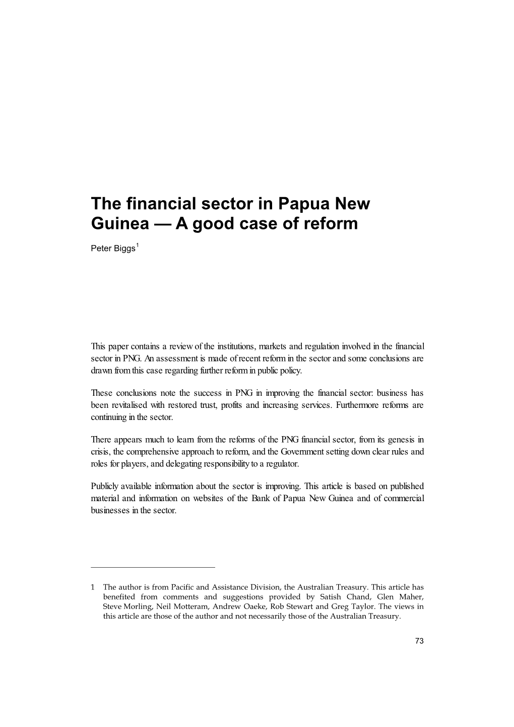 The Financial Sector in Papua New Guinea — a Good Case of Reform