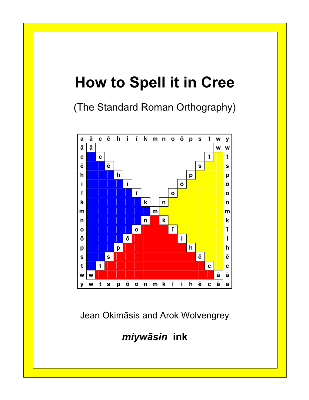 How to Spell It in Cree : the Standard Roman Orthography / Jean Okimāsis and Arok Wolvengrey