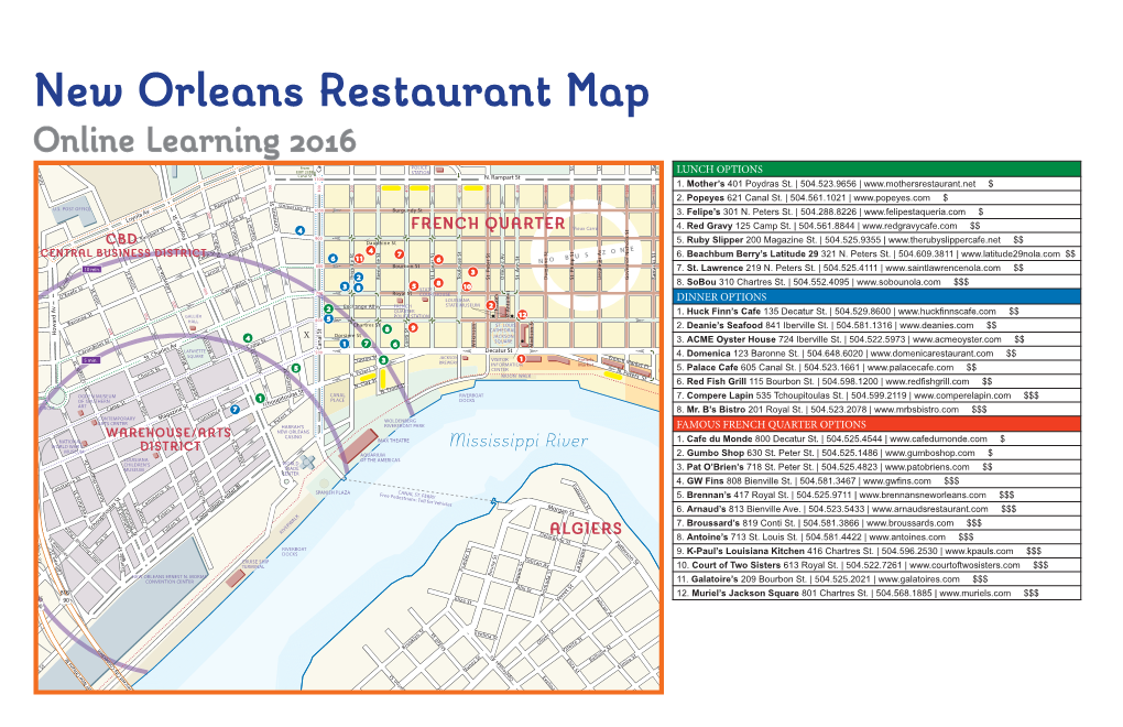 New Orleans Restauranta Map E H L S