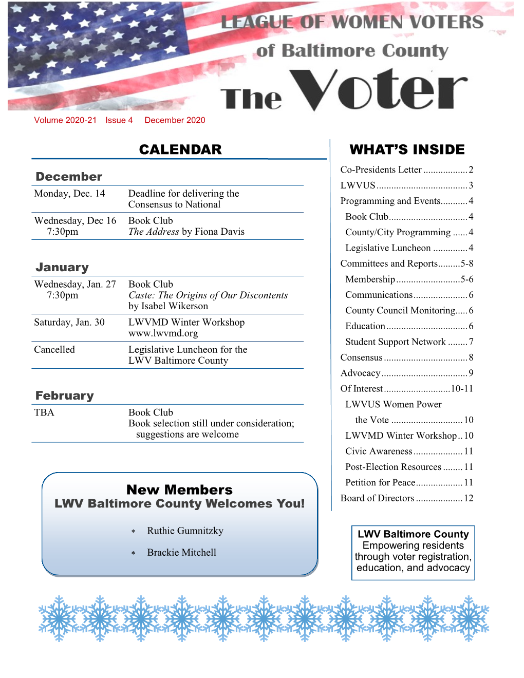 WHAT's INSIDE CALENDAR New Members