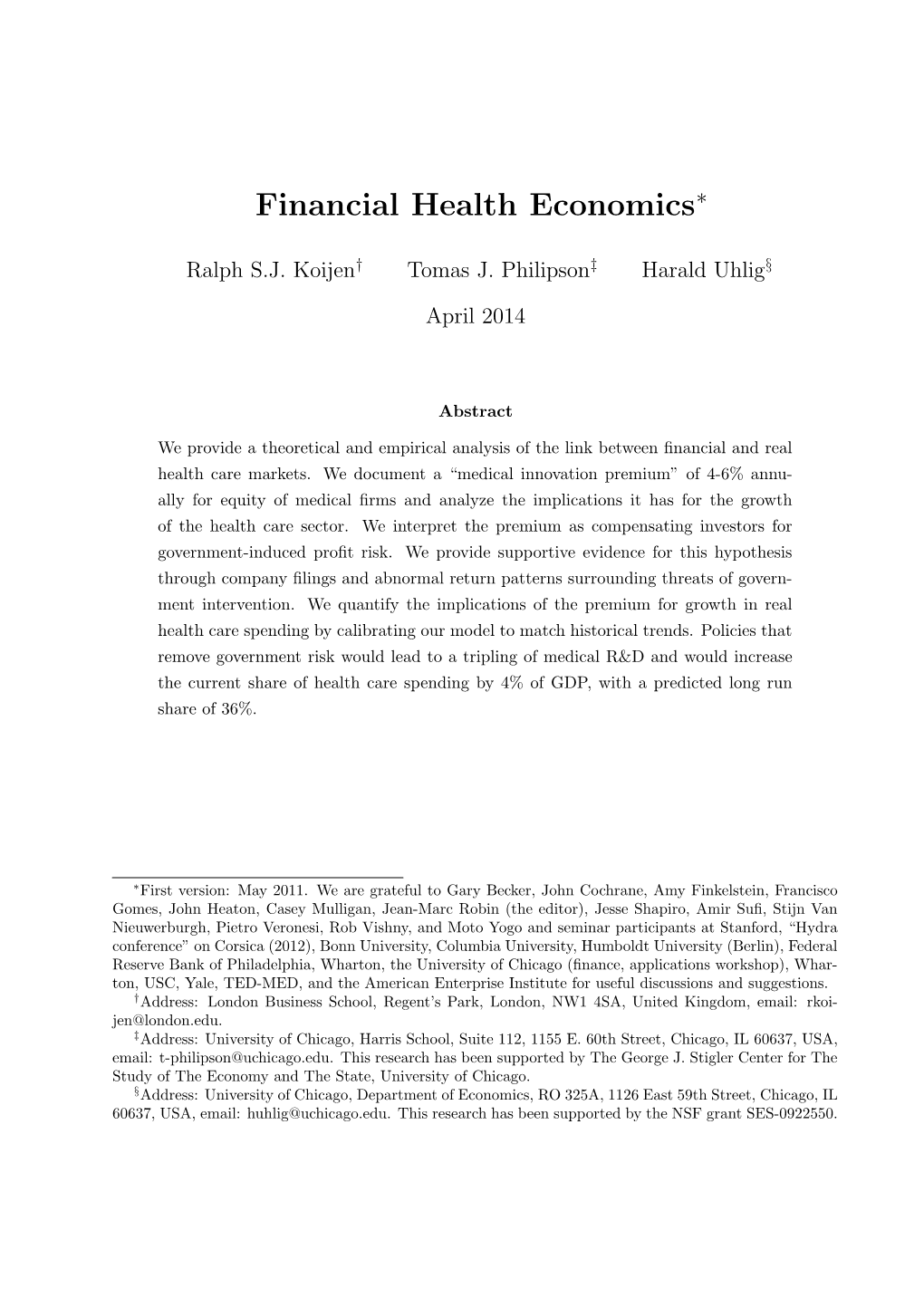 Financial Health Economics∗