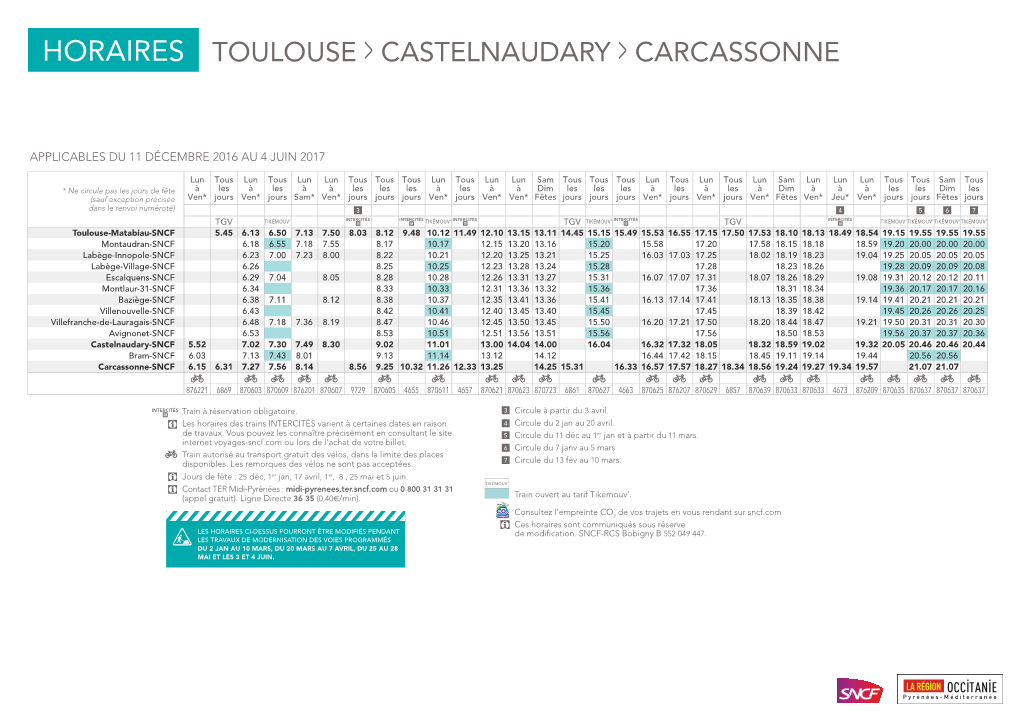 HORAIRES TOULOUSE &gt; CASTELNAUDARY