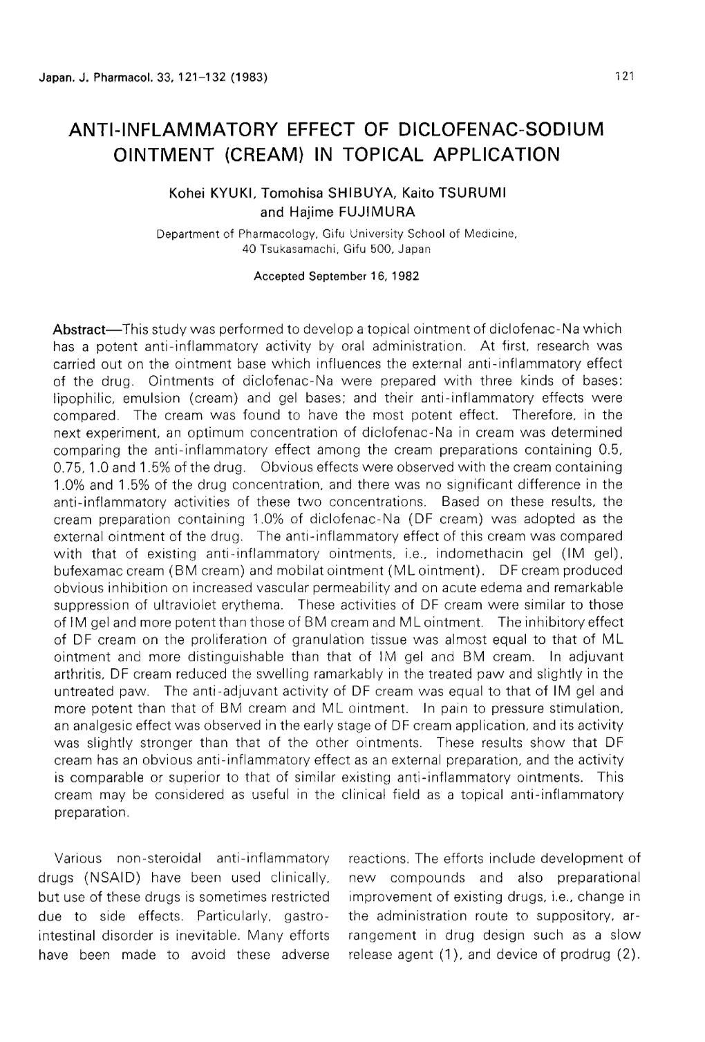 Anti-Inflammatory Effect of Diclofenac-Sodium Ointment (Cream) in Topical Application