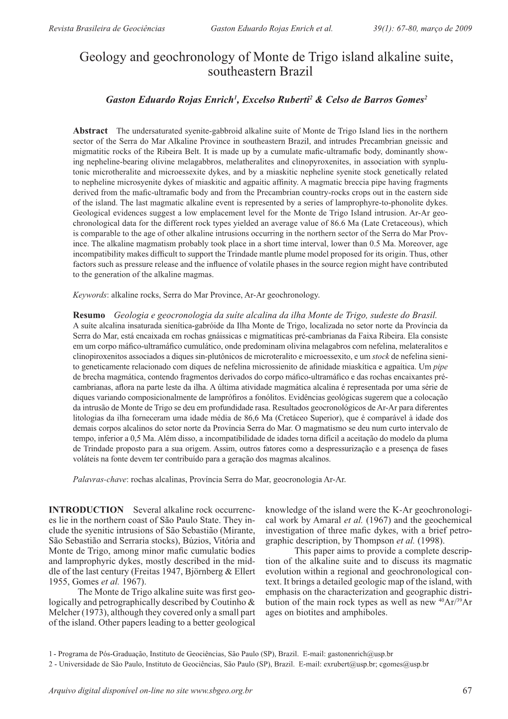 Geology and Geochronology of Monte De Trigo Island Alkaline Suite, Southeastern Brazil