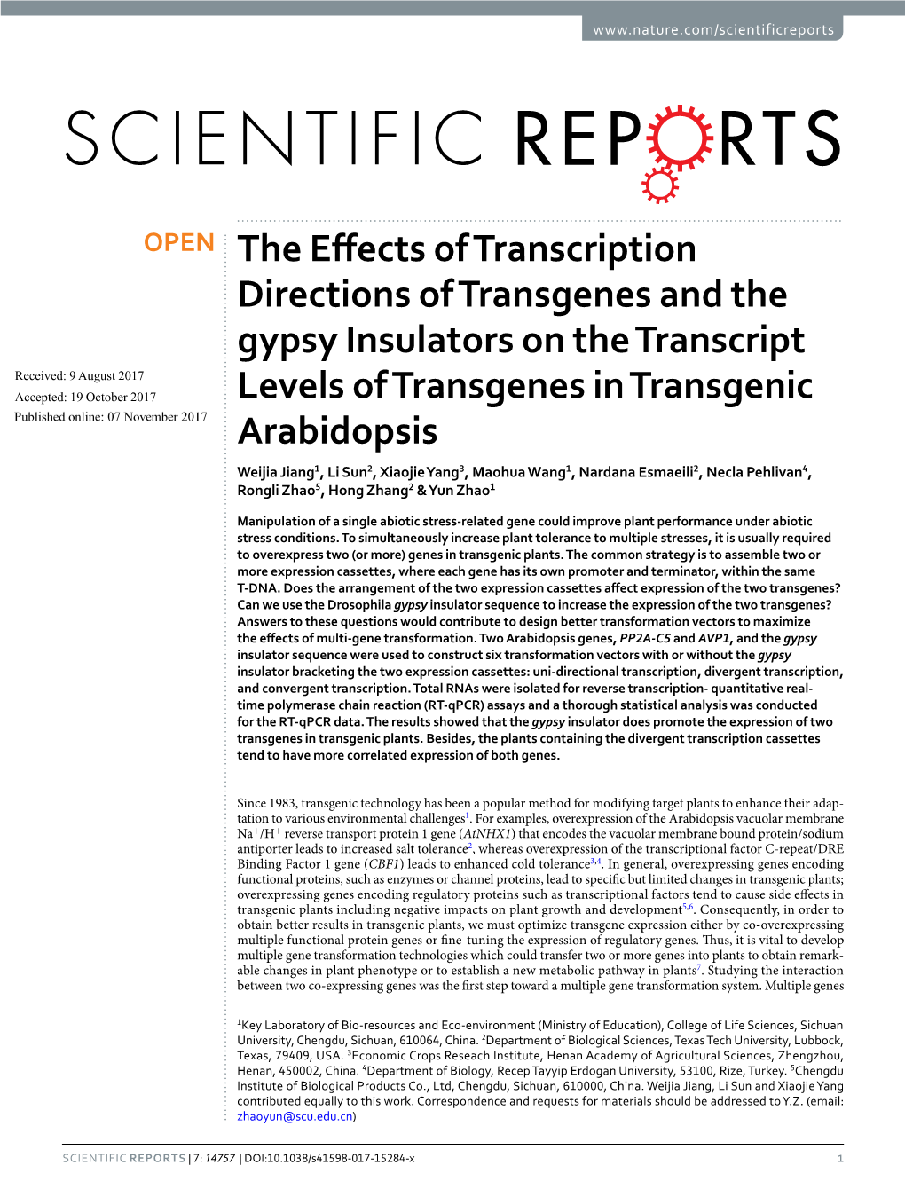 The Effects of Transcription Directions of Transgenes and the Gypsy