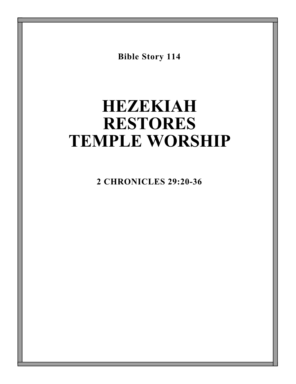 Hezekiah Restores Temple Worship