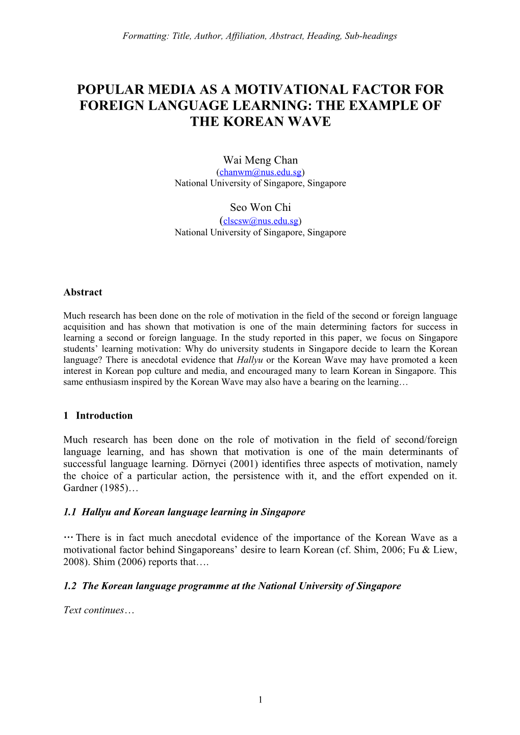 A Study of the Learning Orientations of Korean Language Students at the University