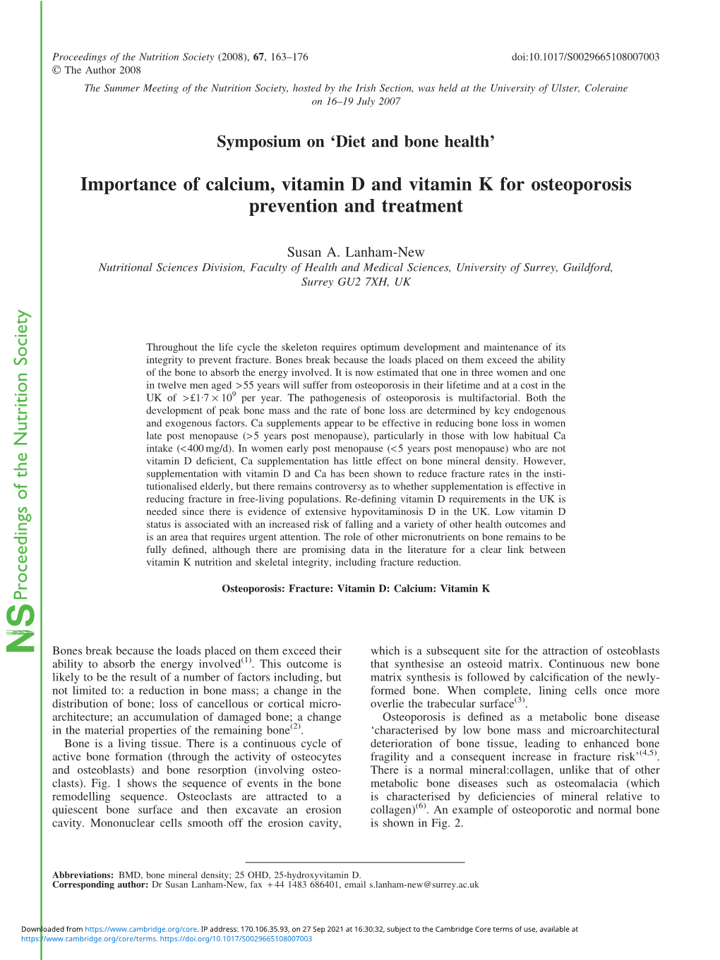 Importance of Calcium, Vitamin D and Vitamin K for Osteoporosis Prevention and Treatment