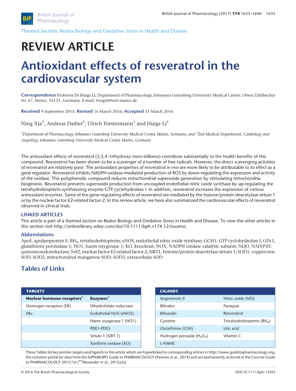 Antioxidant Effects of Resveratrol in the Cardiovascular System