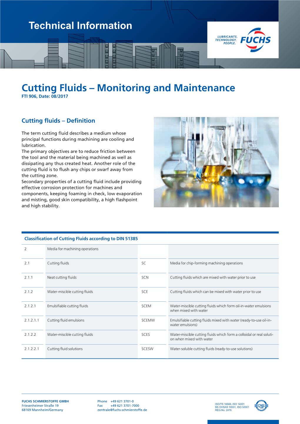 Cutting Fluids – Monitoring and Maintenance 1 Technical Information