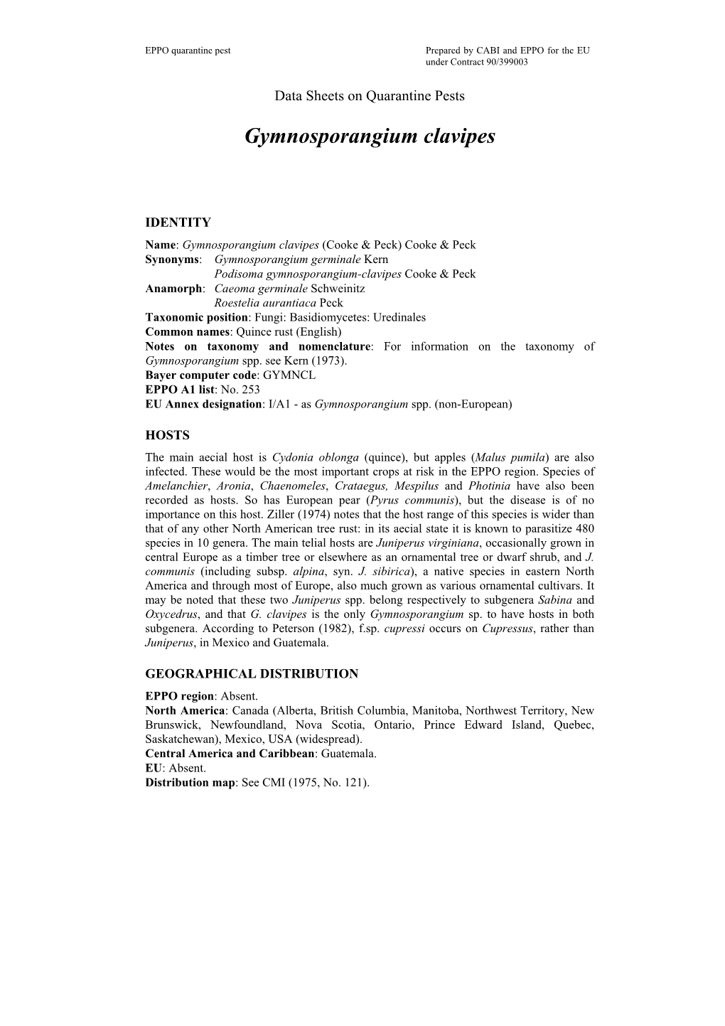 Data Sheet on Gymnosporangium Clavipes