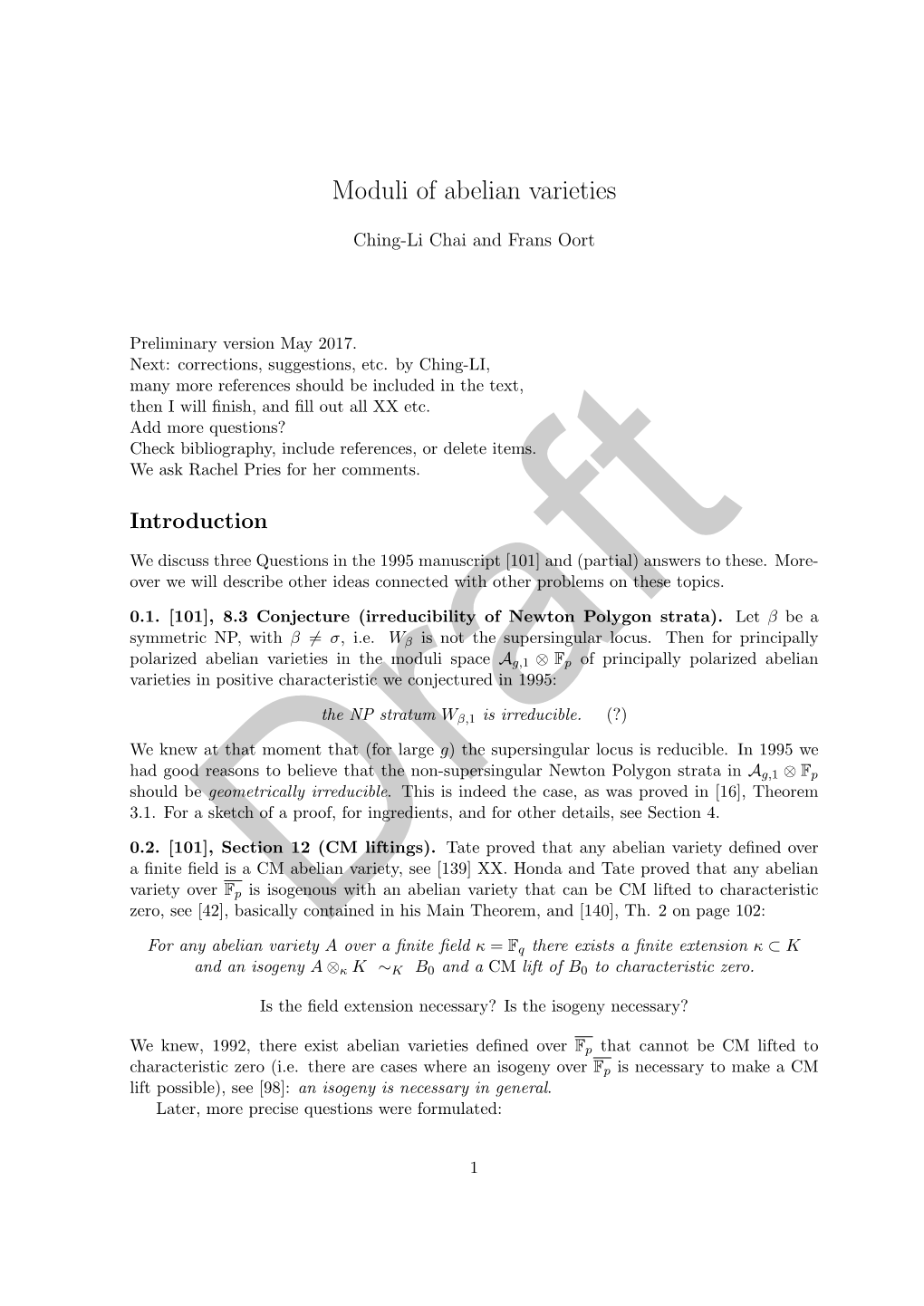 Moduli of Abelian Varieties