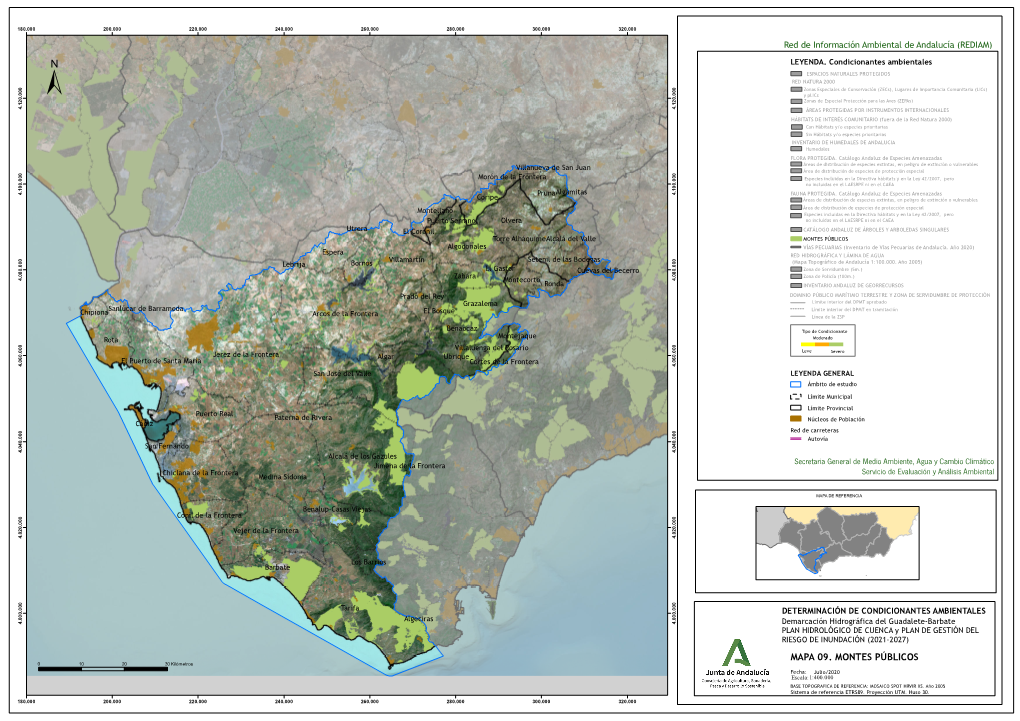 MAPA 09. MONTES PÚBLICOS 0 10 20 30 Kilómetros Fecha: Julio/2020 Escala: 1:400.000 BASE TOPOGRAFICA DE REFERENCIA: MOSAICO SPOT HRVIR XS