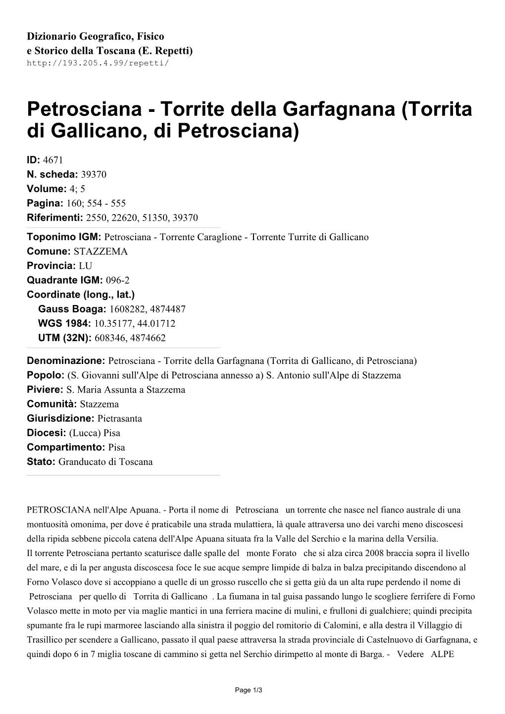 Petrosciana - Torrite Della Garfagnana (Torrita Di Gallicano, Di Petrosciana)