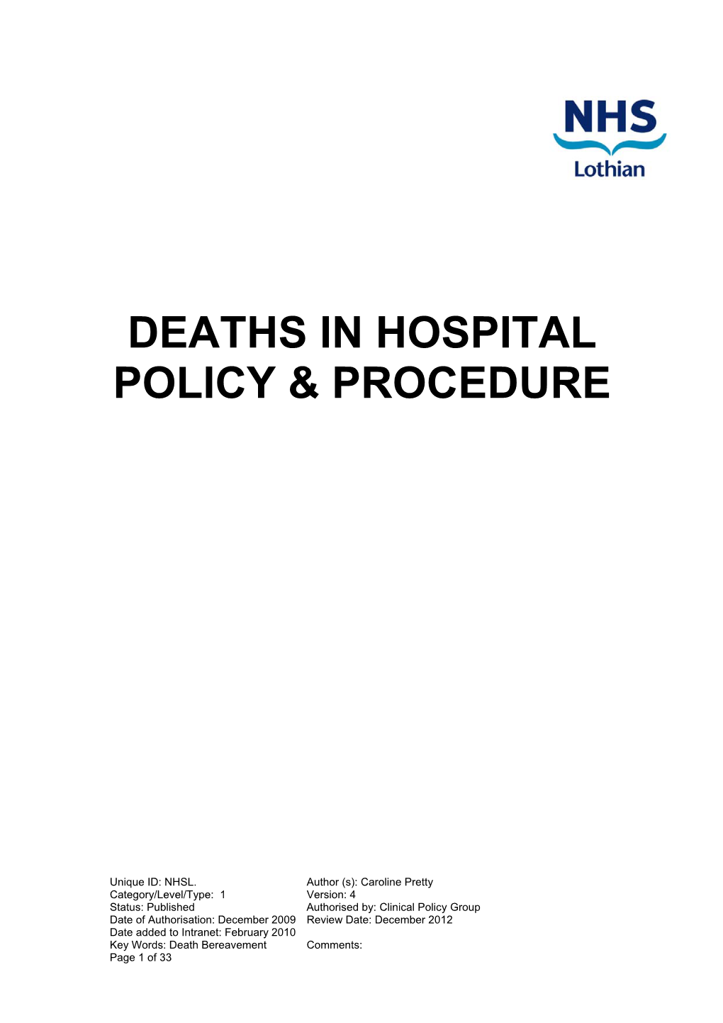 Deaths in Hospital Policy & Procedure