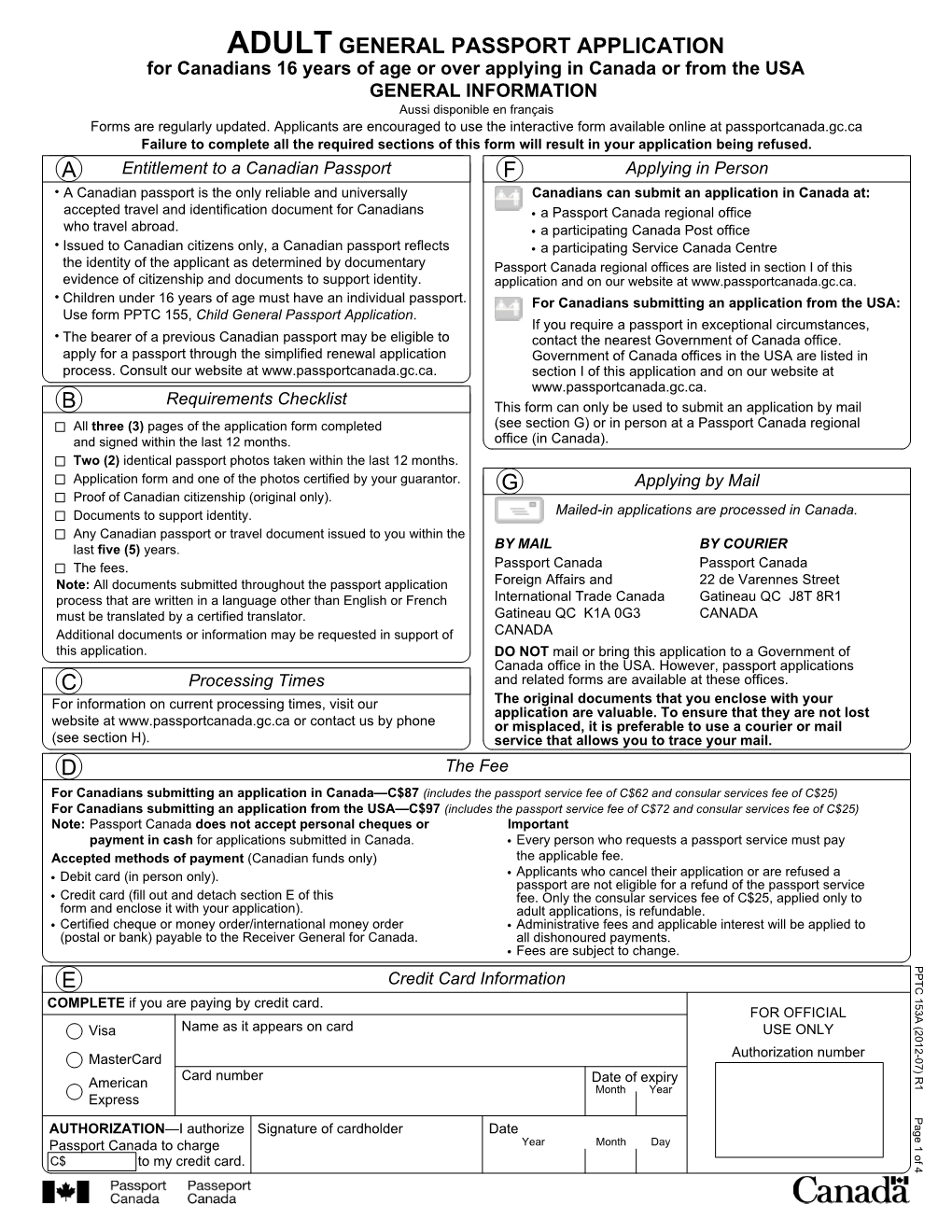 Adult General Passport Application