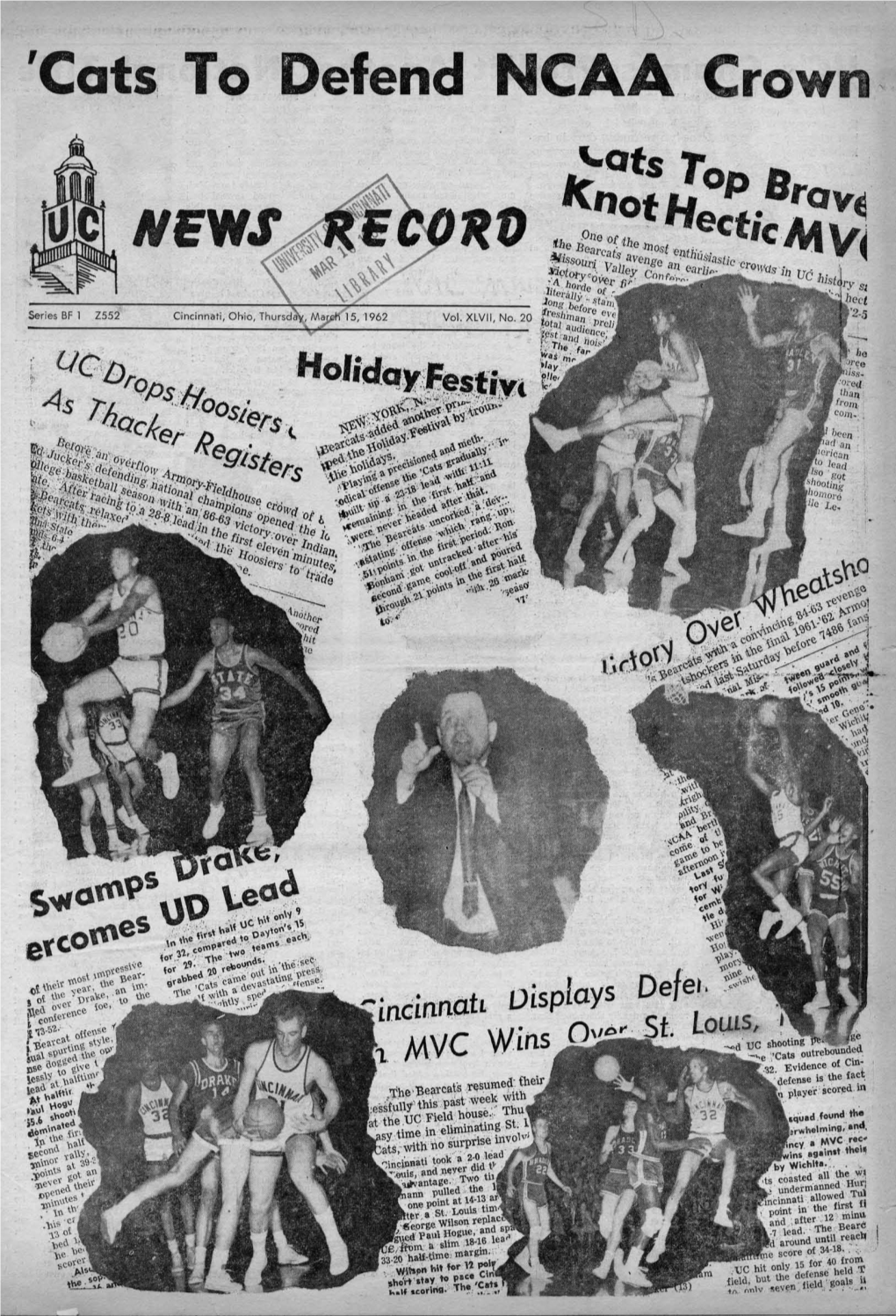 University of Cincinnati News Record. Thursday, March 15, 1962. Vol. XLVII, No