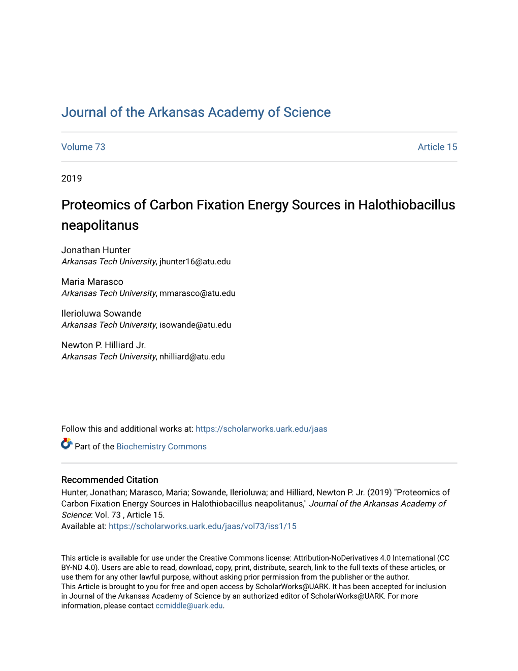 Proteomics of Carbon Fixation Energy Sources in Halothiobacillus Neapolitanus