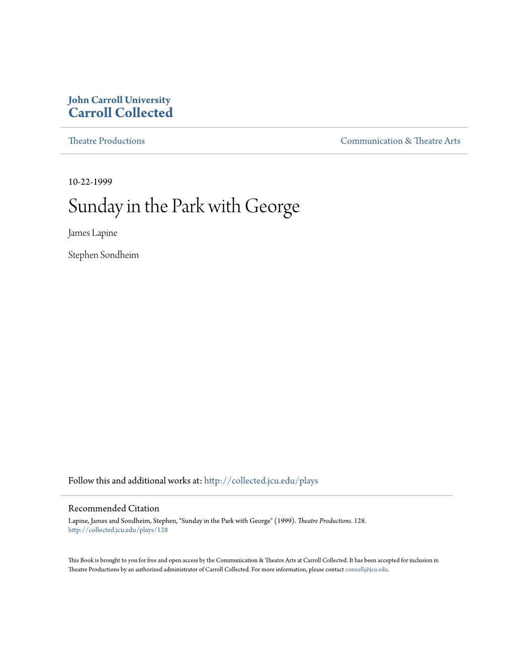 Sunday in the Park with George James Lapine