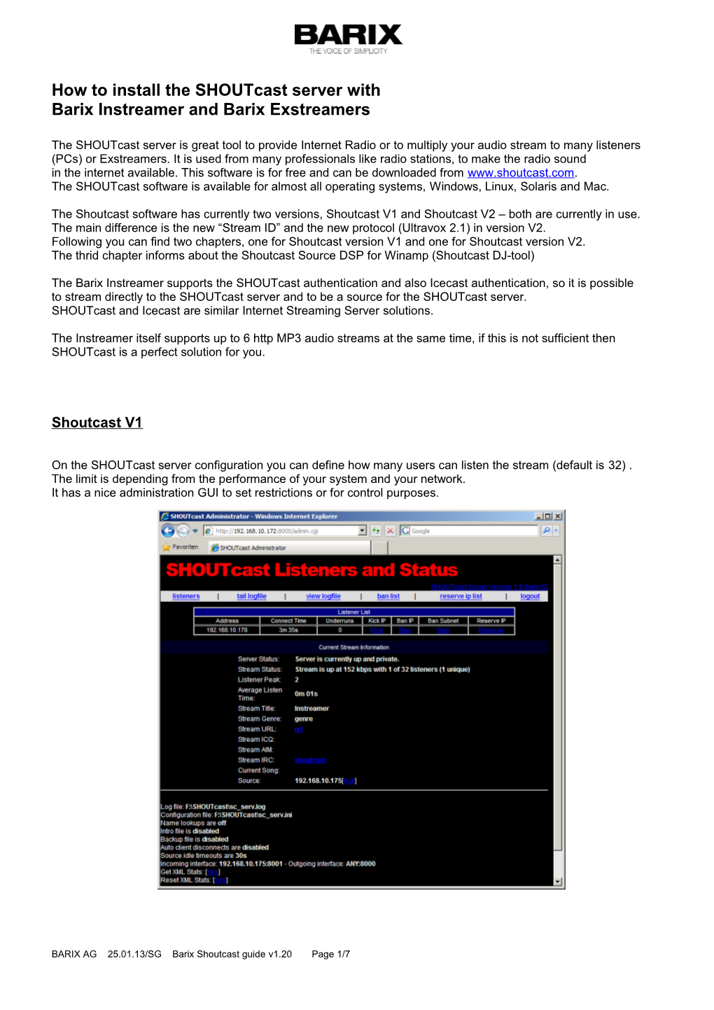 Barix Shoutcast Guide V1.20 Page 1/7 Shoutcast Startup and Configuration