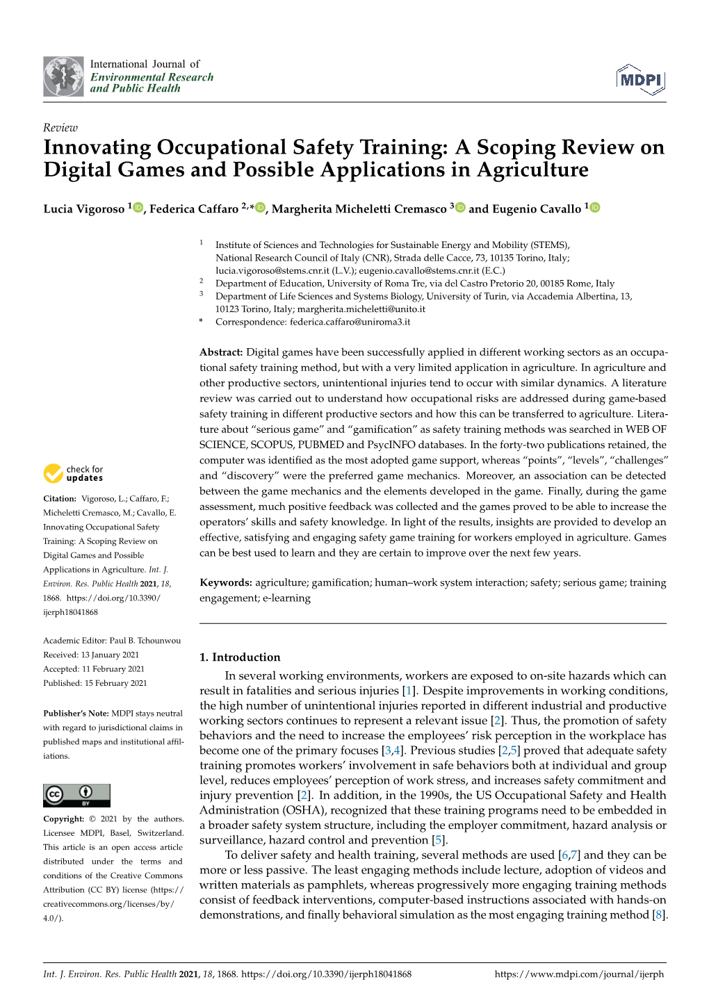 Innovating Occupational Safety Training: a Scoping Review on Digital Games and Possible Applications in Agriculture