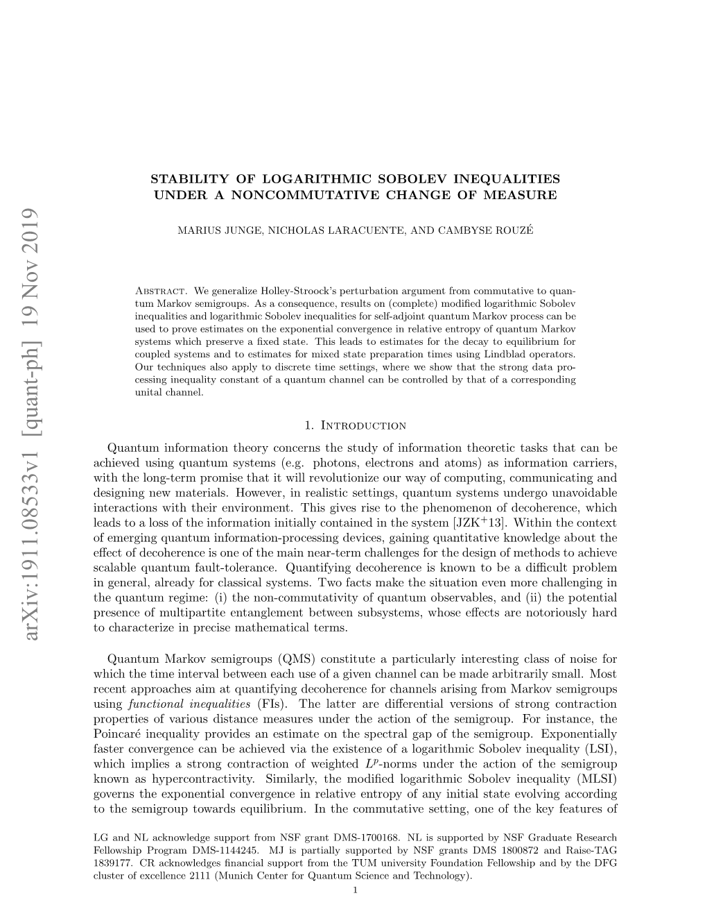 Stability of Logarithmic Sobolev Inequalities Under A