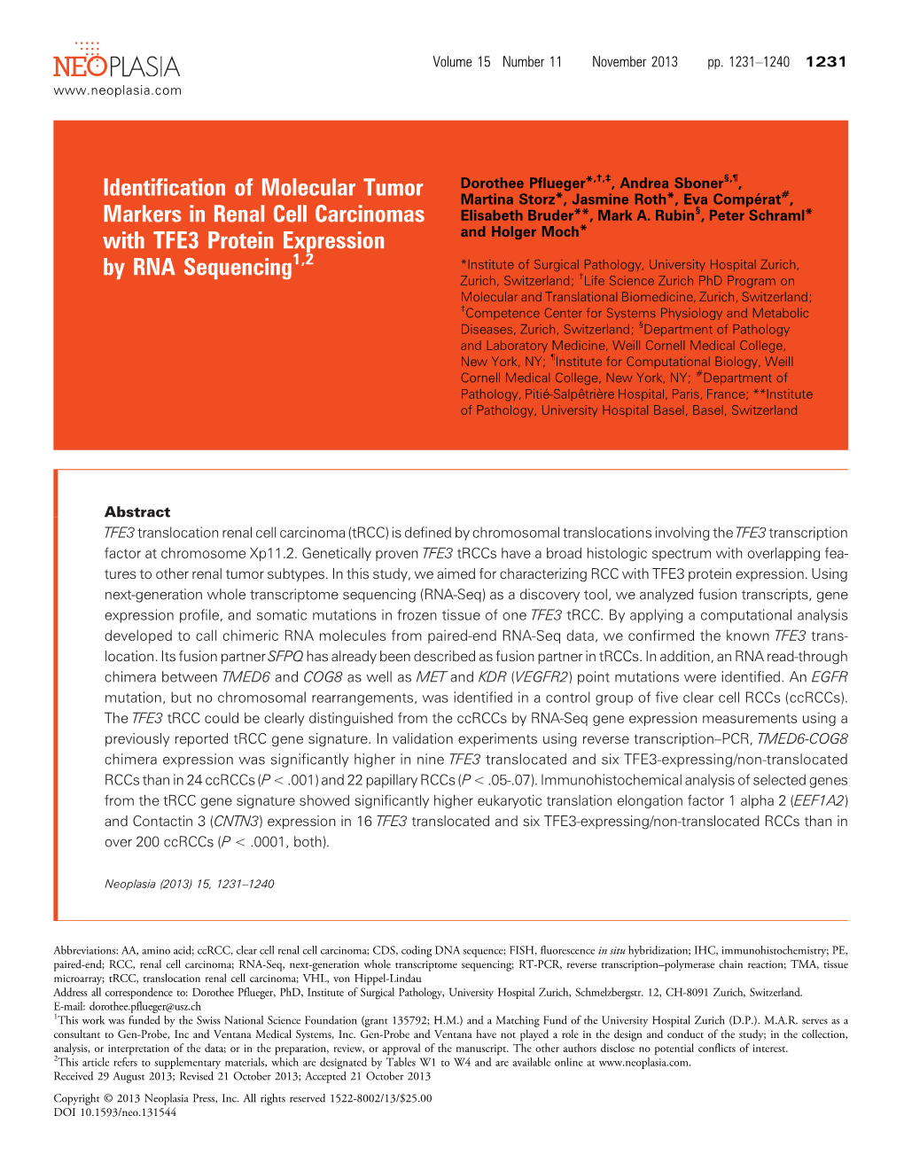 Identification of Molecular Tumor Markers in Renal Cell Carcinomas