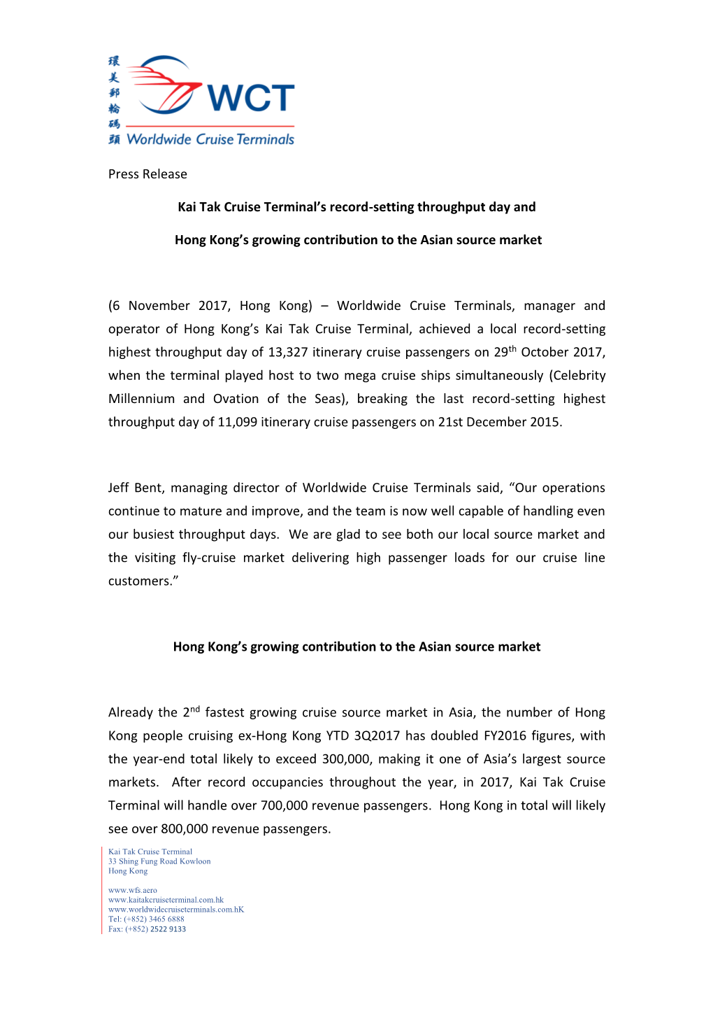 Press Release Kai Tak Cruise Terminal's Record-Setting