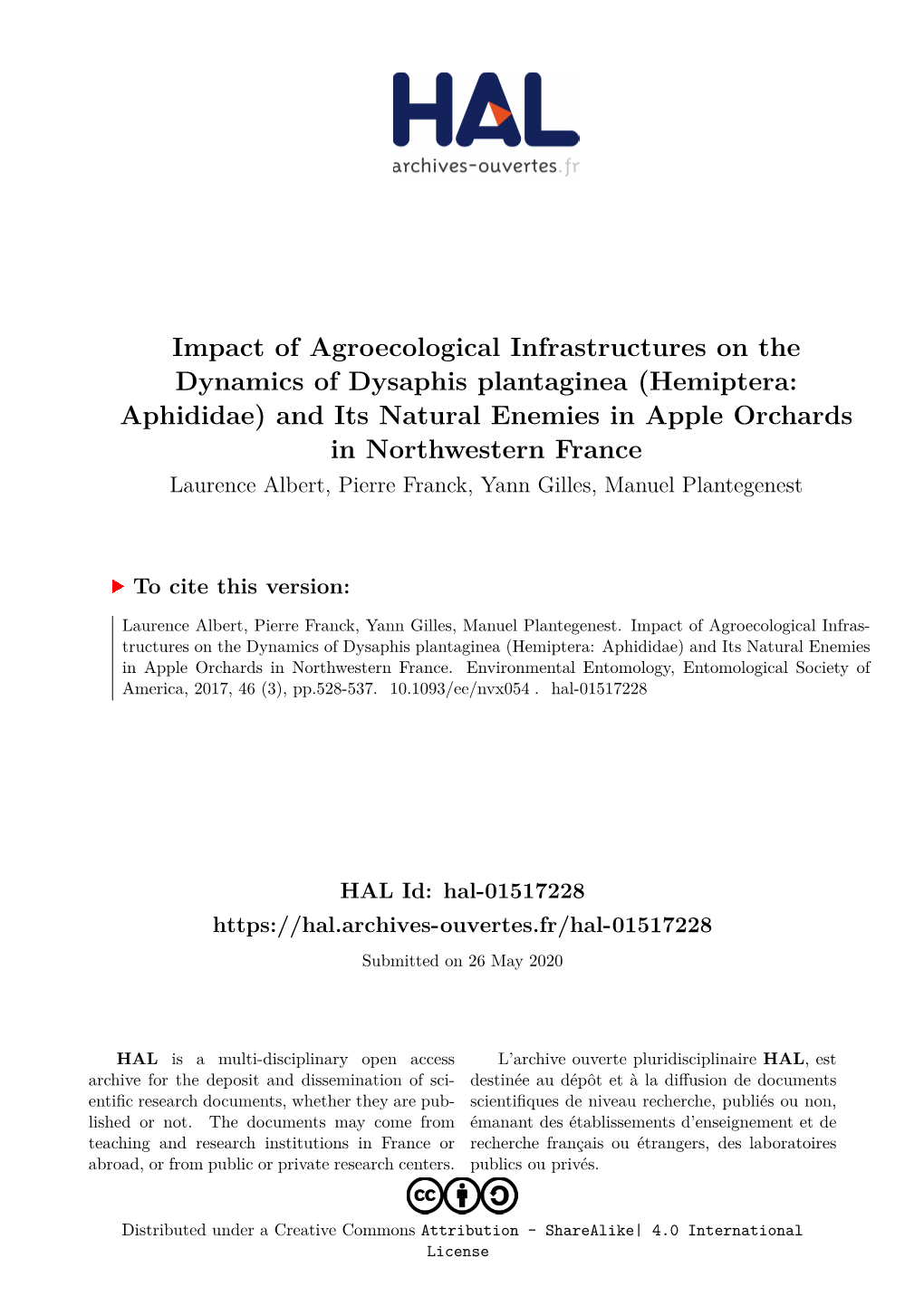 Impact of Agroecological Infrastructures on the Dynamics Of