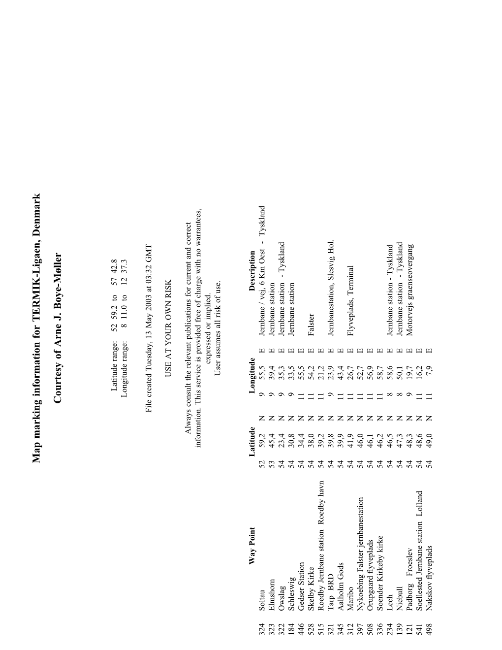 Map Marking Information for TERMIK-Ligaen, Denmark Courtesy of Arne J
