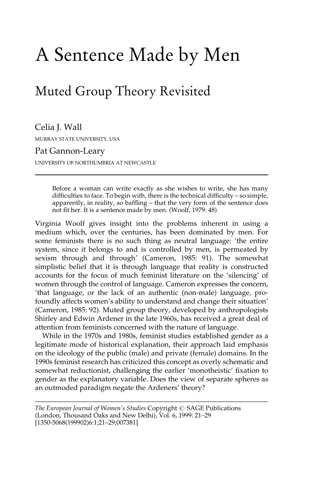 A Sentence Made by Men: Muted Group Theory Revisited