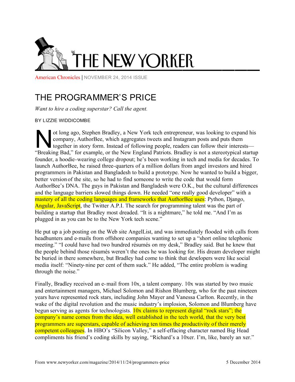 The Programmer's Price