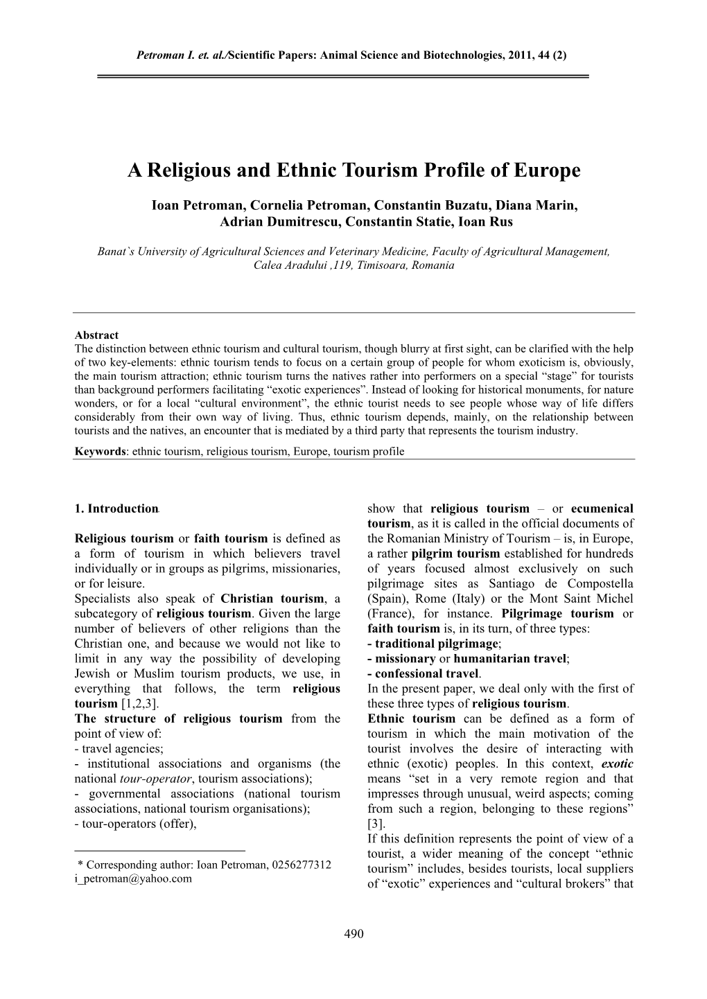 A Religious and Ethnic Tourism Profile of Europe