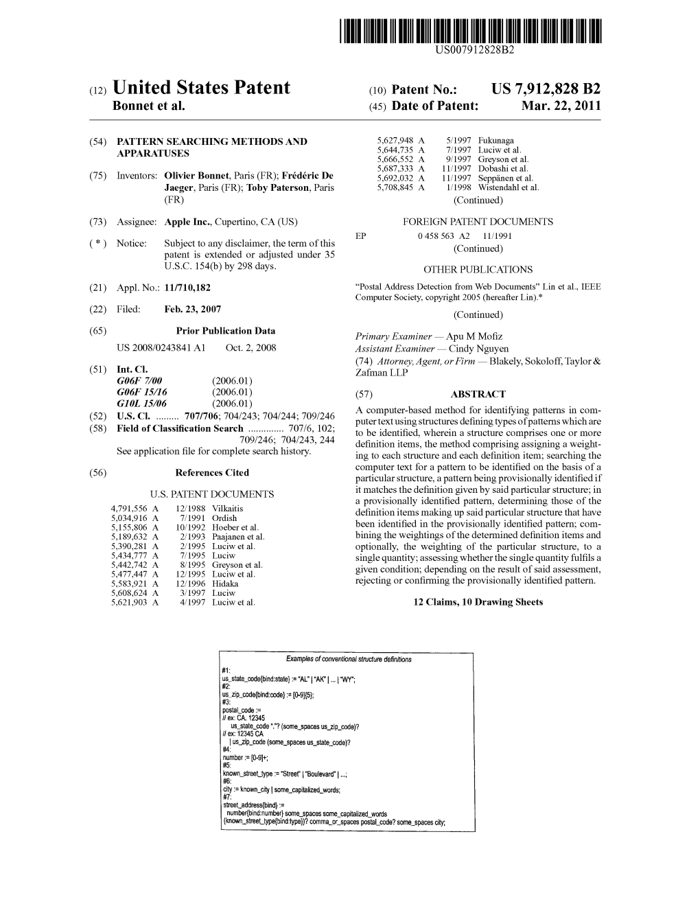 (12) United States Patent (10) Patent No.: US 7,912,828 B2 Bonnet Et Al