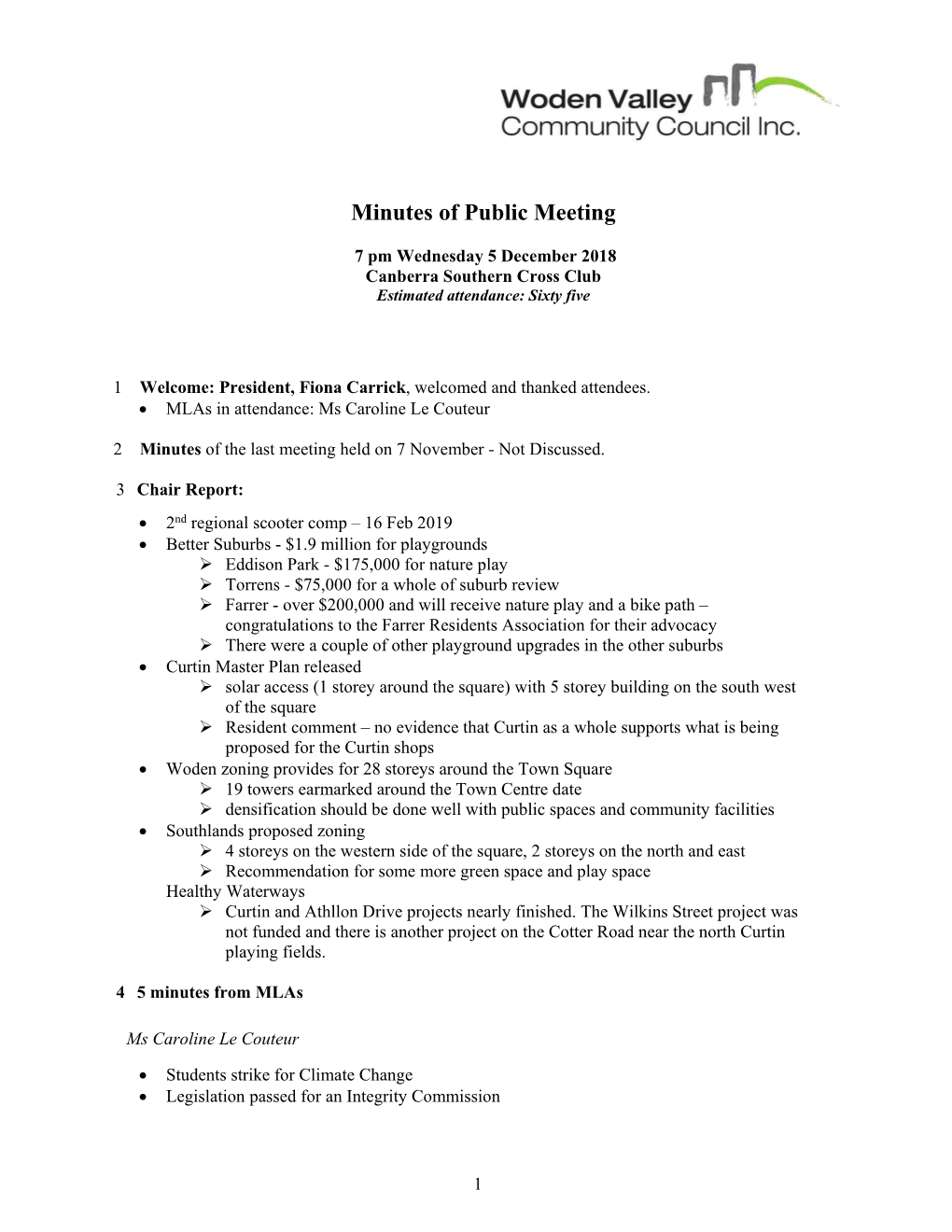 Minutes of Public Meeting