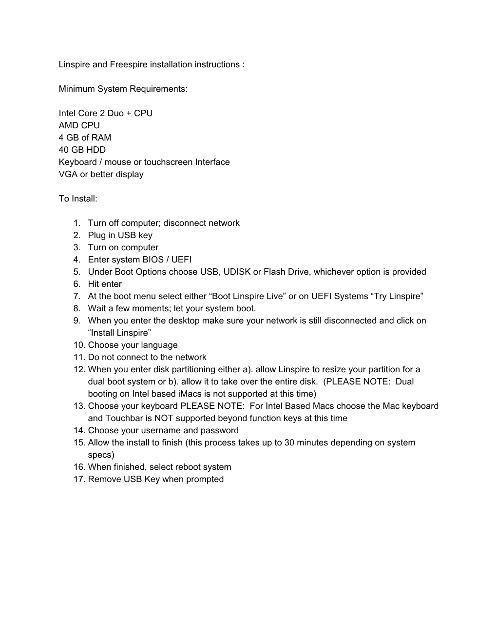 Linspire and Freespire Installation Instructions : Minimum