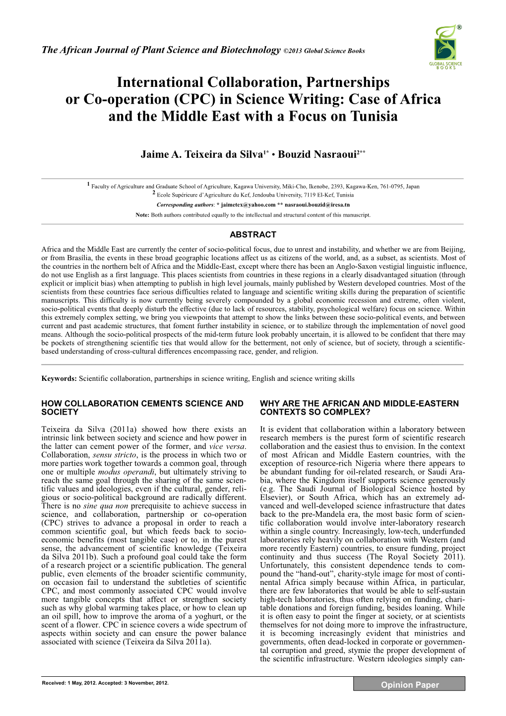 Case of Africa and the Middle East with a Focus on Tunisia