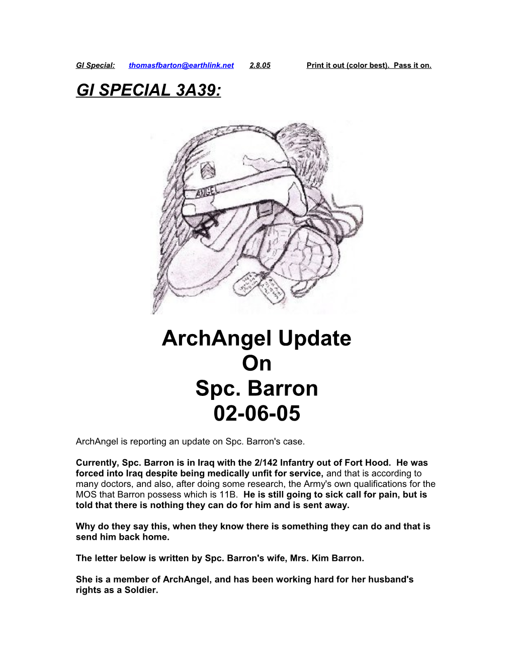 Archangel Is Reporting an Update on Spc. Barron's Case