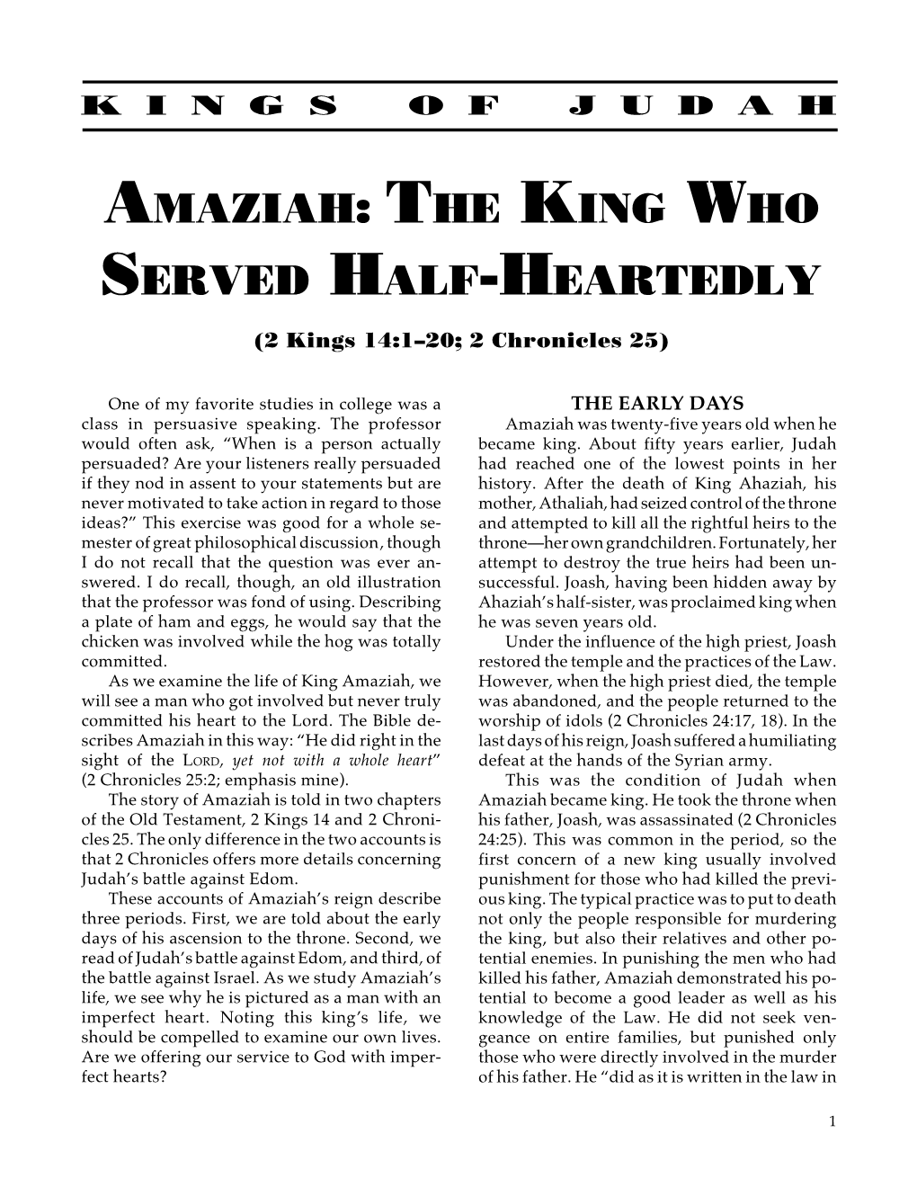 Amaziah: the King Who Served Half-Heartedly