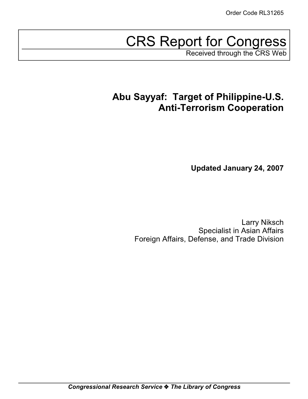 Abu Sayyaf: Target of Philippine-U.S. Anti-Terrorism Cooperation