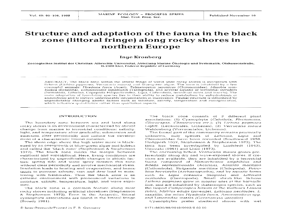 Structure and Adaptation of the Fauna in the Black Zone (Littoral Fringe) Along Rocky Shores in Northern Europe