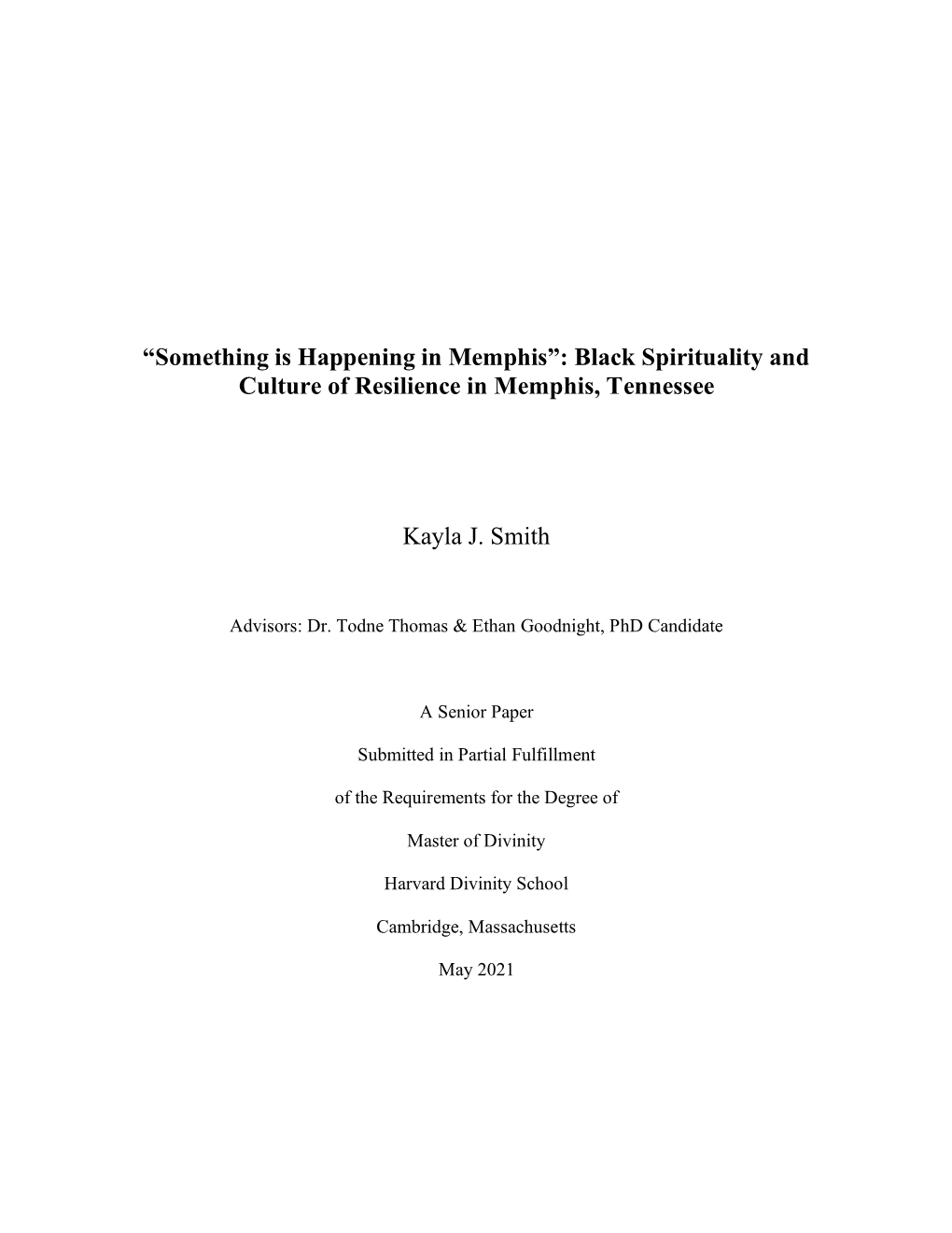 Black Spirituality and Culture of Resilience in Memphis, Tennessee