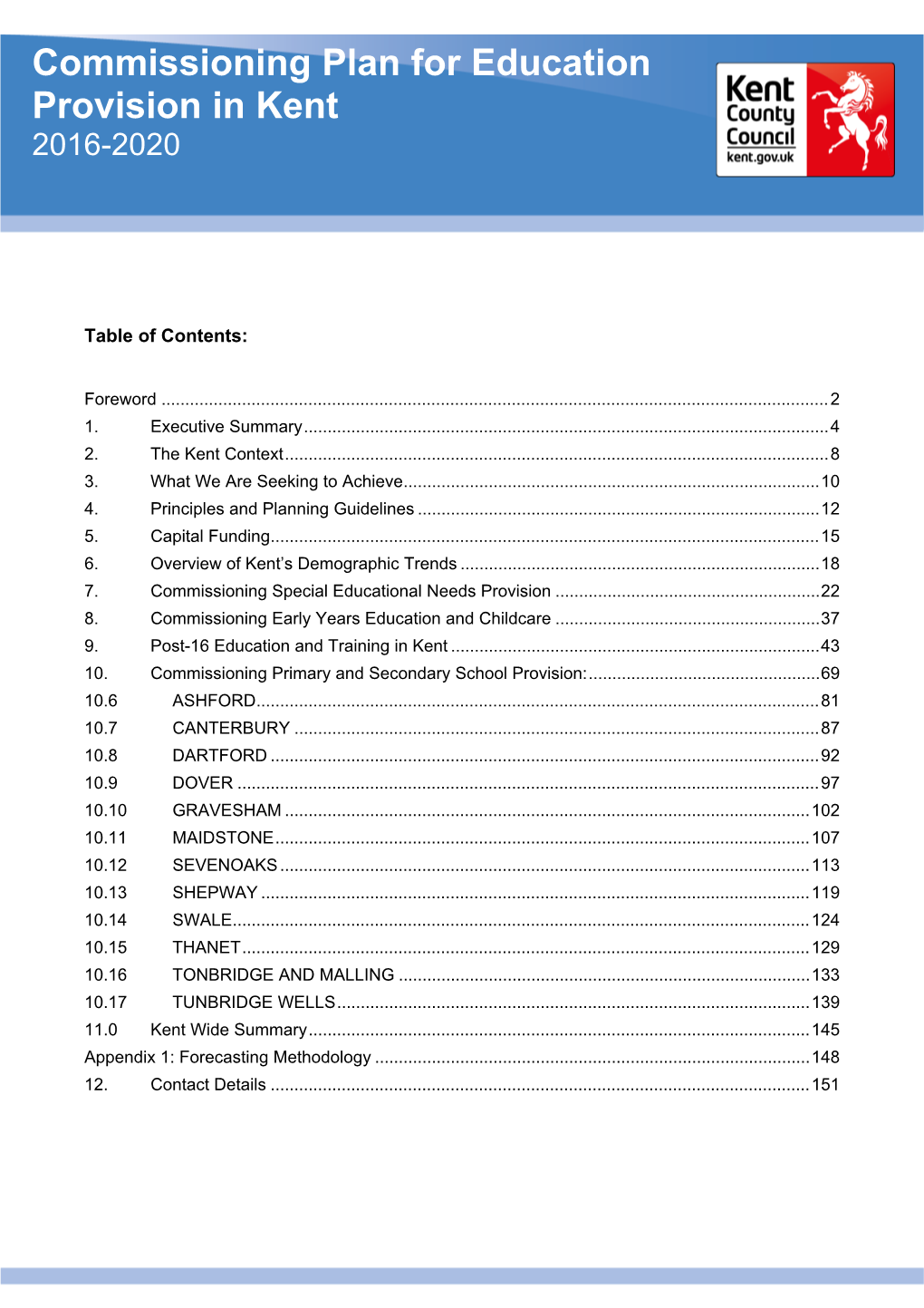 Commissioning Plan for Education Provision in Kent 2016-2020