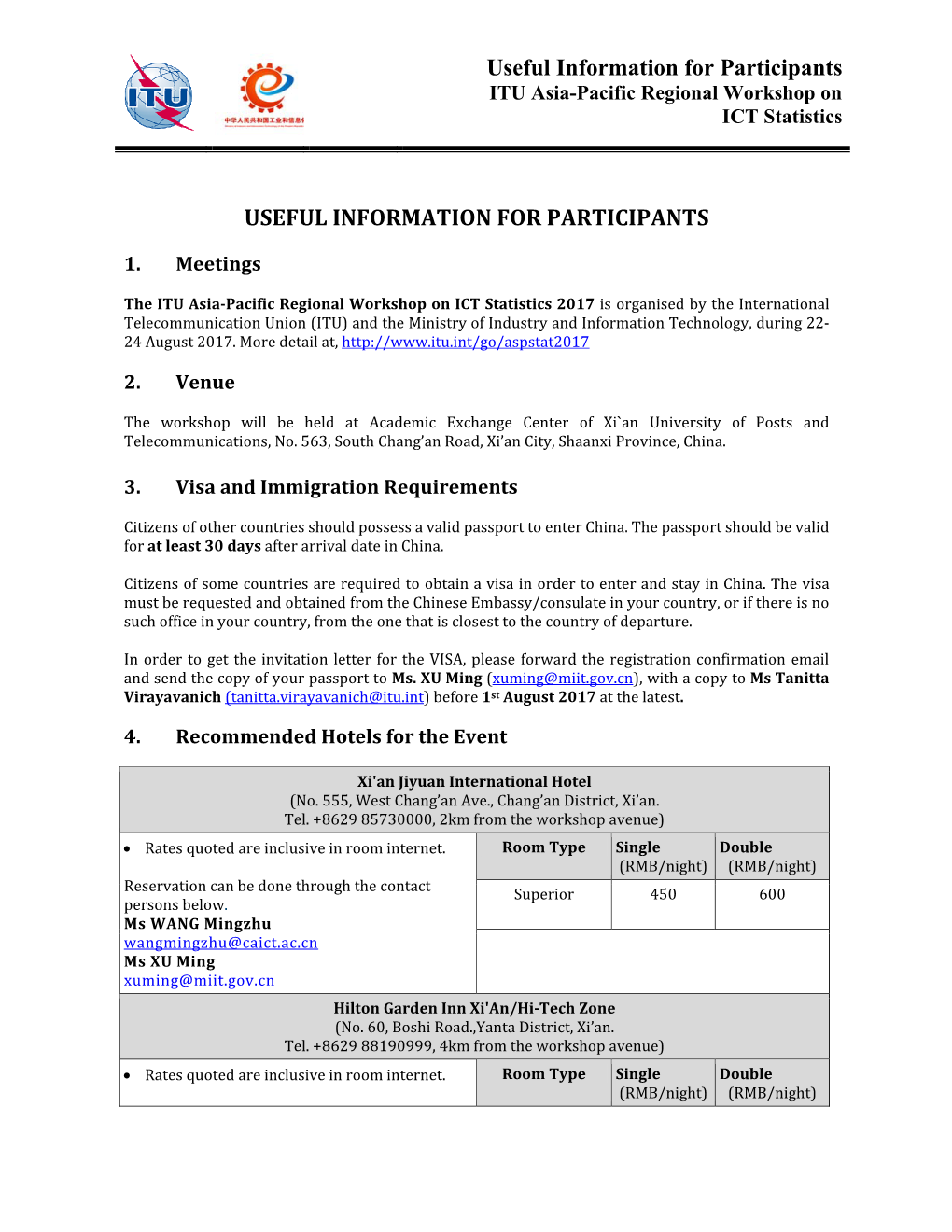 Useful Information for Participants ITU Asia-Pacific Regional Workshop on ICT Statistics