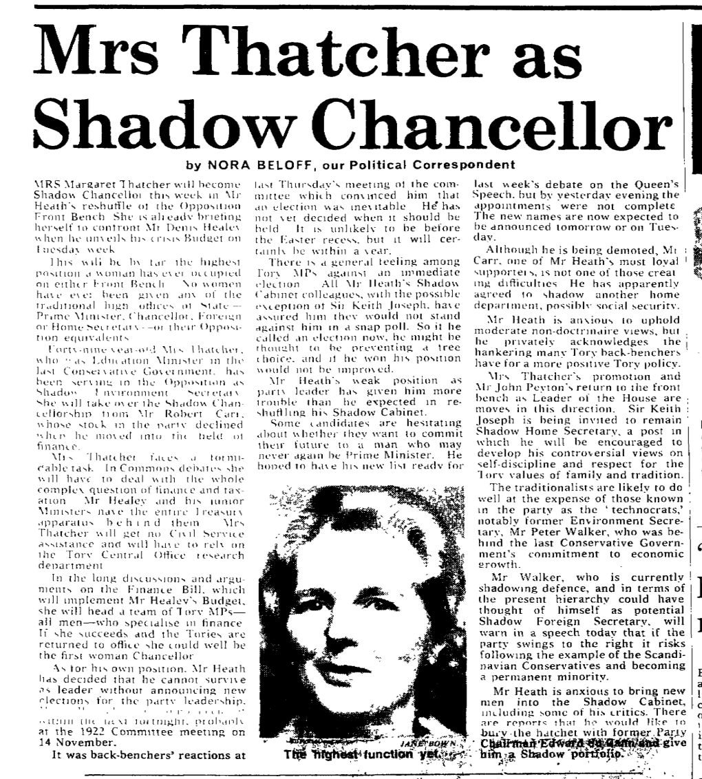 Mrs Thatcher As Shado W Cha Ncellor